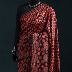 Hand block print natural dyed chanderi silk ajrakh saree 14