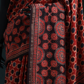 Hand block print natural dyed chanderi silk ajrakh saree 14