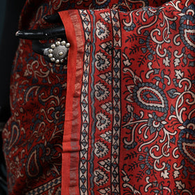 Hand block print natural dyed chanderi silk ajrakh saree 17