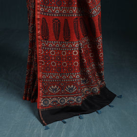 Hand block print natural dyed chanderi silk ajrakh saree 17
