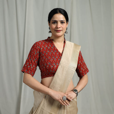 Hand natural dyed cotton readymade blouse 06 - handcrafted