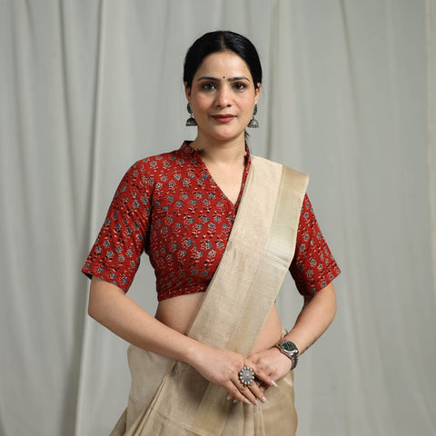 Hand natural dyed cotton readymade blouse 06 - handcrafted