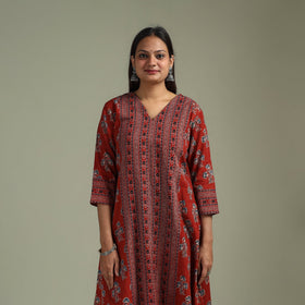 Hand block print natural dyed cotton a-line ajrakh kurta