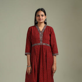 Hand block print natural dyed cotton a-line ajrakh kurta