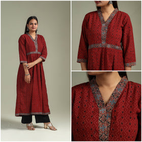 Hand block print natural dyed cotton a-line ajrakh kurta