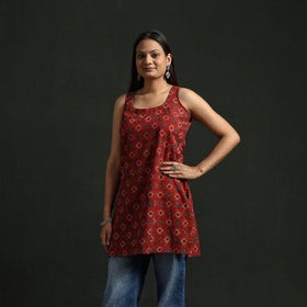 Hand block print natural dyed cotton short ajrakh kurta