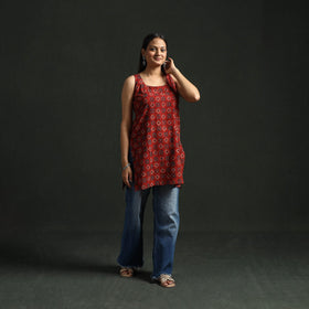 Hand block print natural dyed cotton short ajrakh kurta