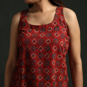 Hand block print natural dyed cotton short ajrakh kurta
