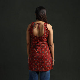 Hand block print natural dyed cotton short ajrakh kurta