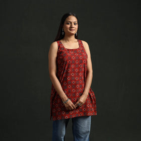 Hand block print natural dyed cotton short ajrakh kurta