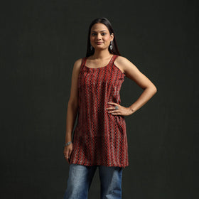 Hand block print natural dyed cotton short ajrakh kurta