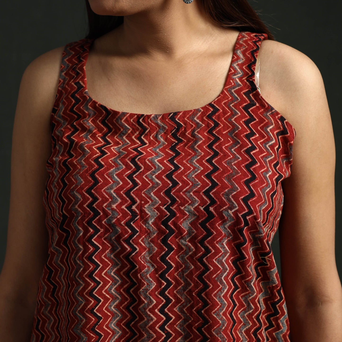Hand block print natural dyed cotton short ajrakh kurta