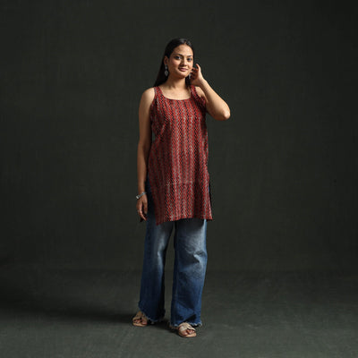 Hand block print natural dyed cotton short ajrakh kurta