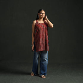 Hand block print natural dyed cotton short ajrakh kurta