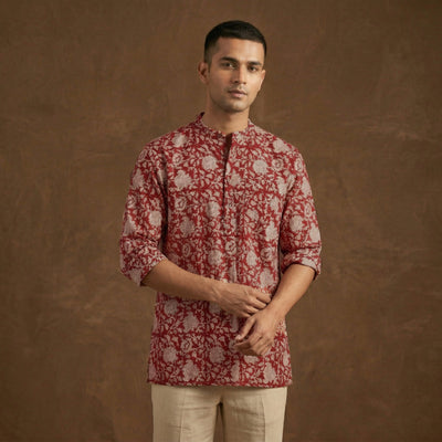 Hand block print natural dyed cotton short dabu bagru kurta