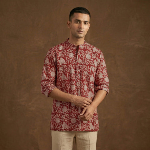 Hand block print natural dyed cotton short dabu bagru kurta