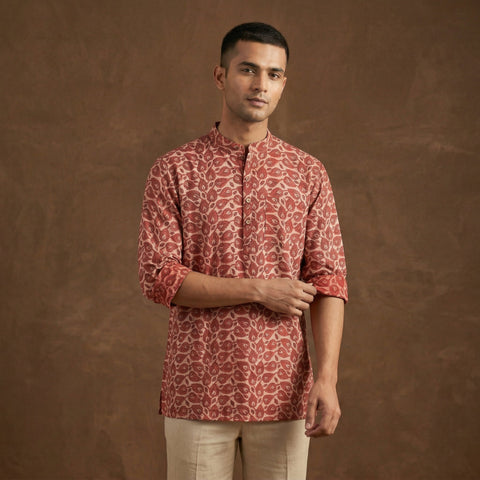 Hand block print natural dyed cotton short vanaspati bagru