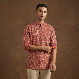 Hand block print natural dyed cotton short vanaspati bagru