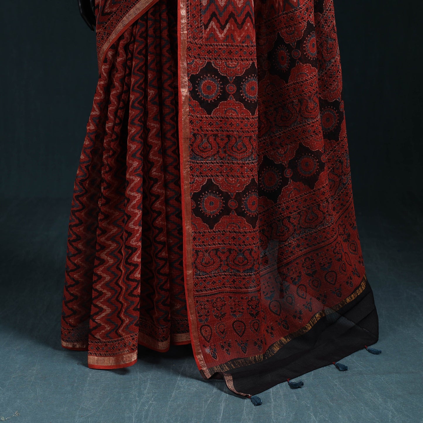 Hand block print natural dyed kota doria cotton ajrakh