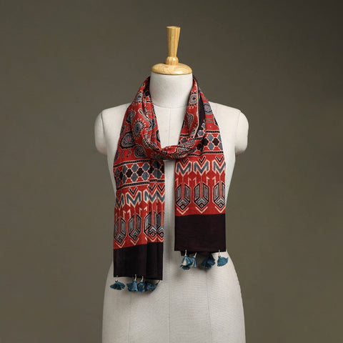 Hand natural dyed pure cotton stole with tassels 25