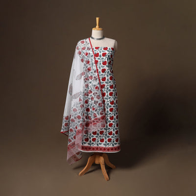 Hand block print sanganeri cotton 3pc unstitched dress
