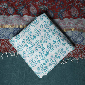 Hand block print sanganeri cotton 3pc unstitched dress