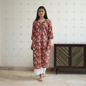  Hand Block Printed Cotton Straight Bagru Kurta for Women