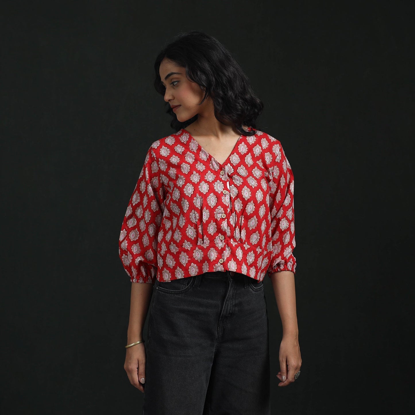 Hand block sanganeri print cotton floral crop top 02