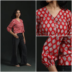Hand block sanganeri print cotton floral crop top 02