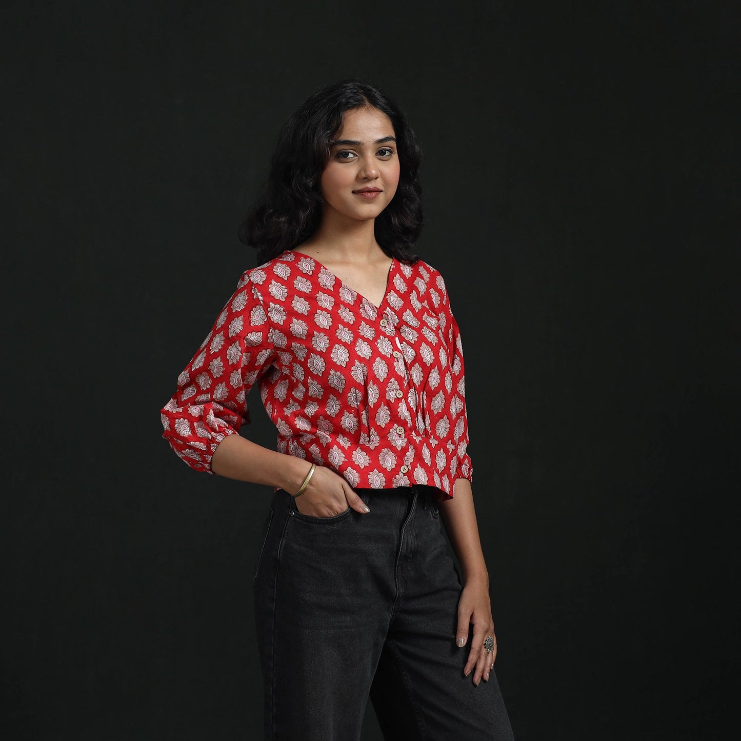 Hand block sanganeri print cotton floral crop top 02
