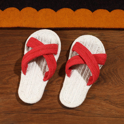 Red Hand Braided Cotton Stitched Home Slipper
