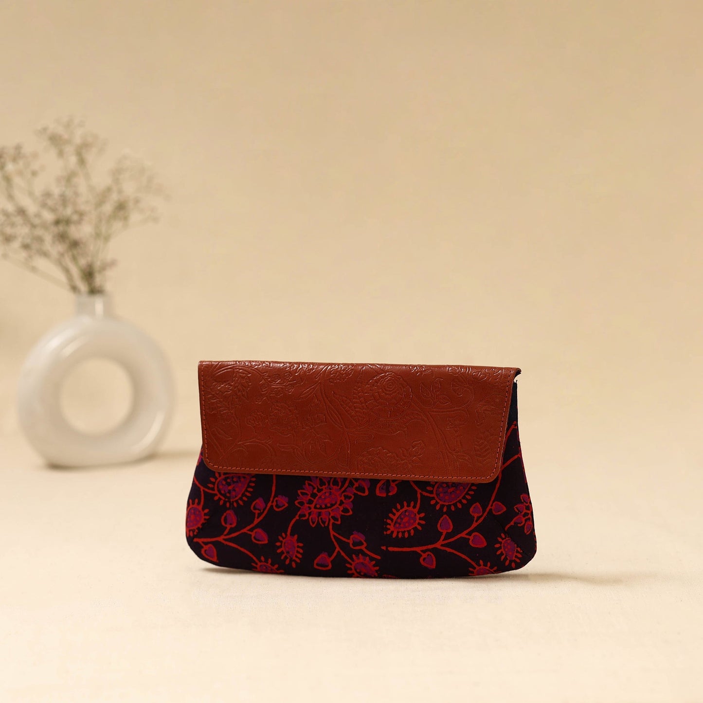 Hand clutch with embossed leather flap 07 - handcrafted