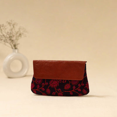 Hand clutch with embossed leather flap 07 - handcrafted