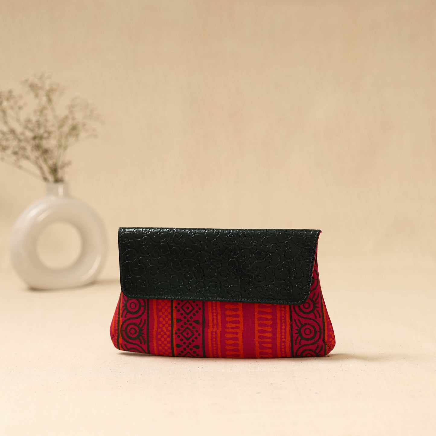 Hand clutch with embossed leather flap 29 - handcrafted