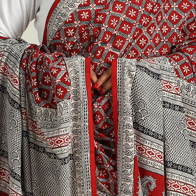 Red - hand cotton bagh dupatta 02 - handcrafted