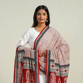 Red - hand cotton bagh dupatta 27 - handcrafted