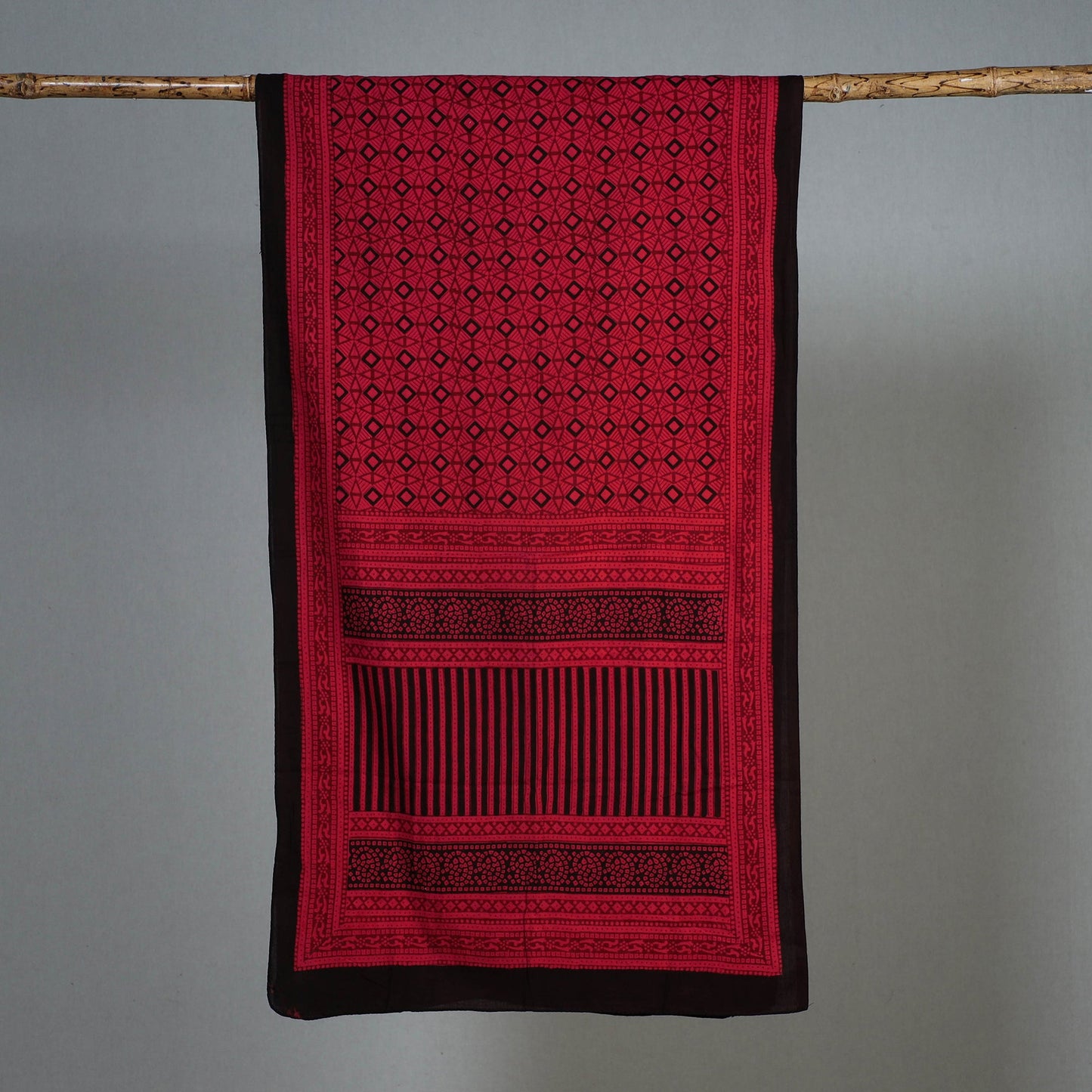 Red Hand Block Print Cotton Bagh Stole
