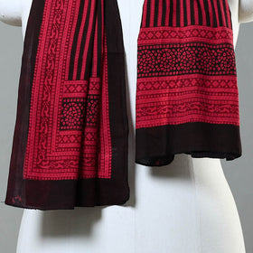 Red Hand Block Print Cotton Bagh Stole