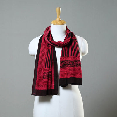 Red Hand Block Print Cotton Bagh Stole