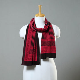 Red Hand Block Print Cotton Bagh Stole