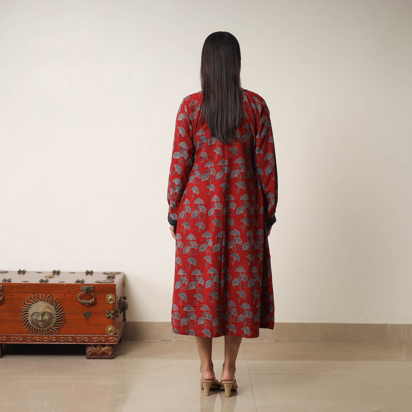 Buy Red Hand Block Print Cotton Flared Gher Ajrakh Dress