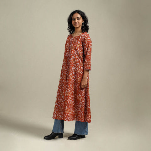 Hand cotton a-line sanganeri kurta for women 01