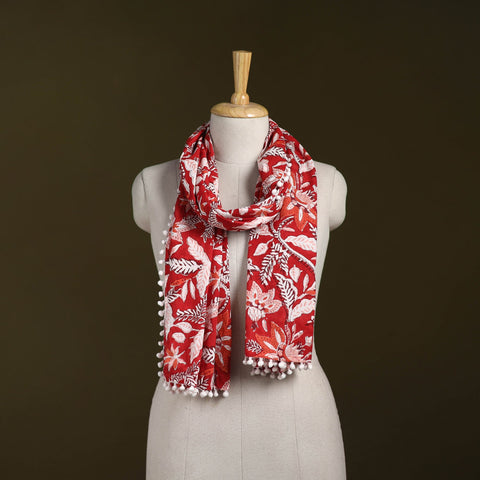 Hand cotton sanganeri stole 37 - handcrafted