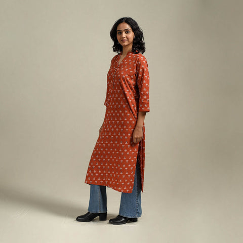 Hand cotton straight sanganeri kurta for women 12