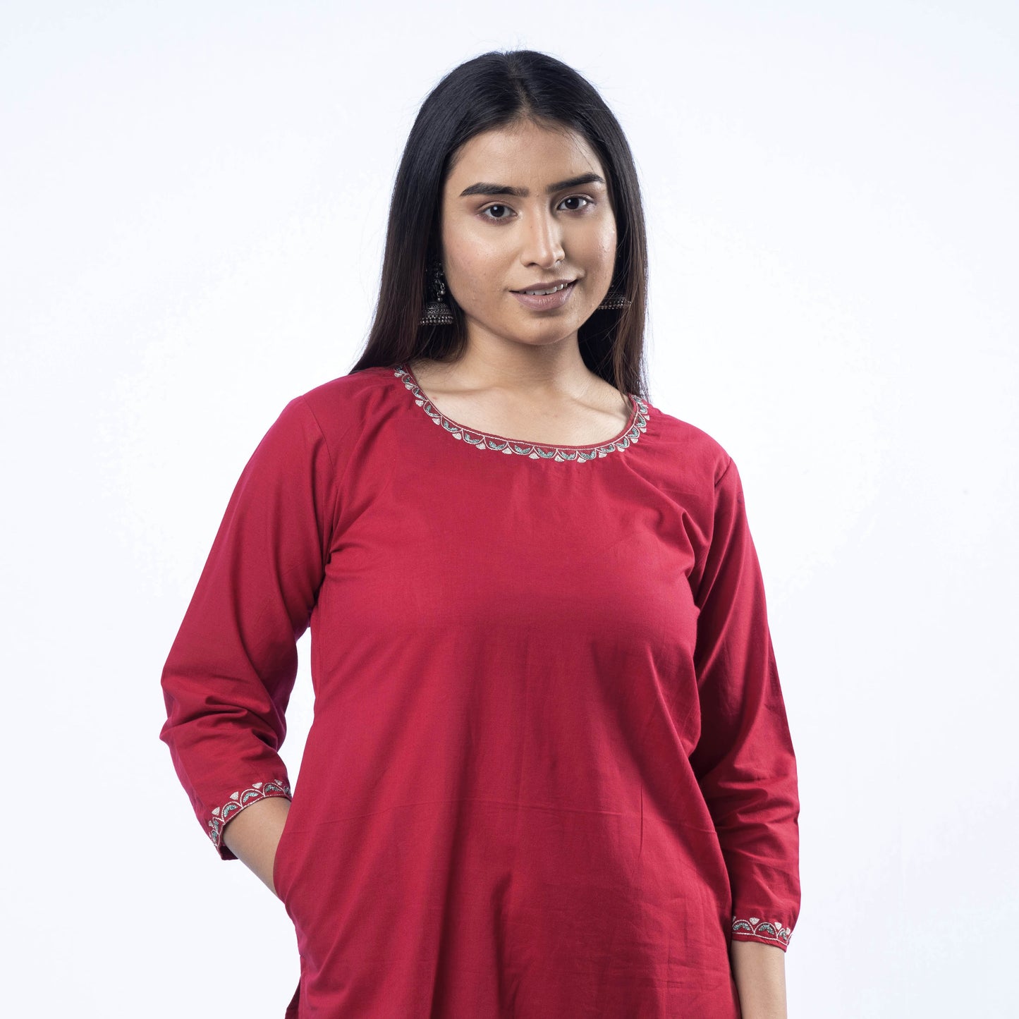  iTokri Casuals - Hand Embroidered Cotton Long Kurta Online at iTokri.com