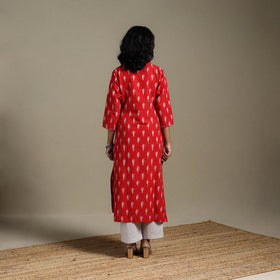 Red - hand embroidered cotton straight pochampally ikat