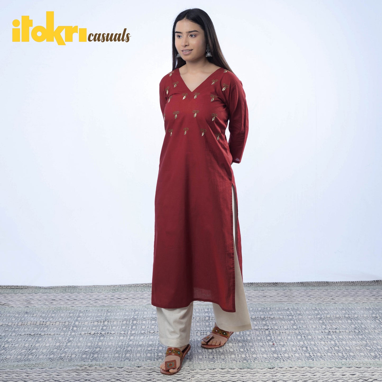 Buy iTokri Casuals - Hand Embroidered Cotton Long Kurta Online at iTokri.com