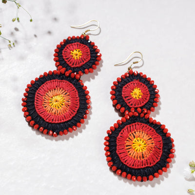 Hand Embroidered Fabart Beadwork Earrings by Rangila Dhaga 