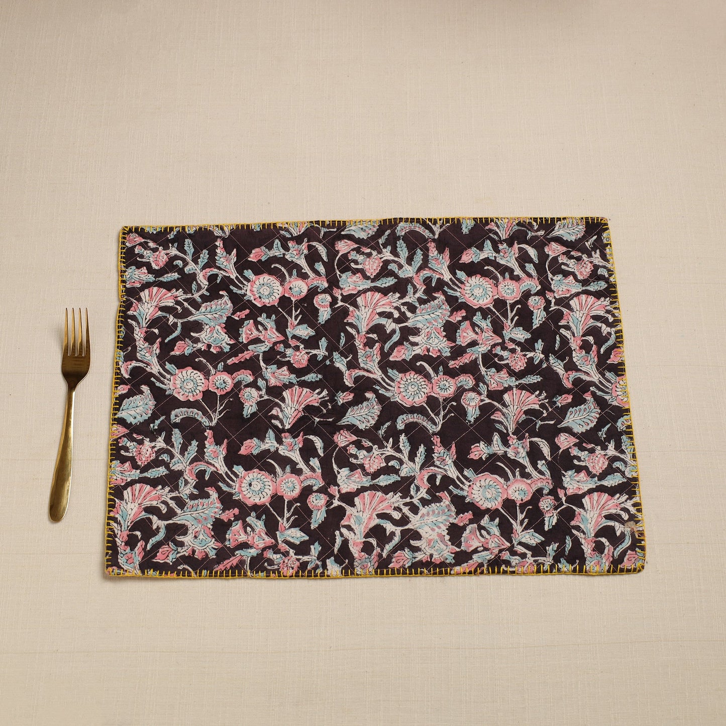  Hand Embroidered Floral Cotton Reversible Red Table Mat