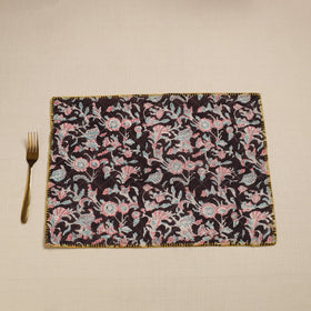  Hand Embroidered Floral Cotton Reversible Red Table Mat